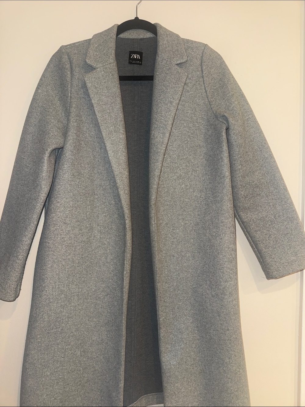 ZARA Light Gray Open-Front Wool-Blend Trench Coat